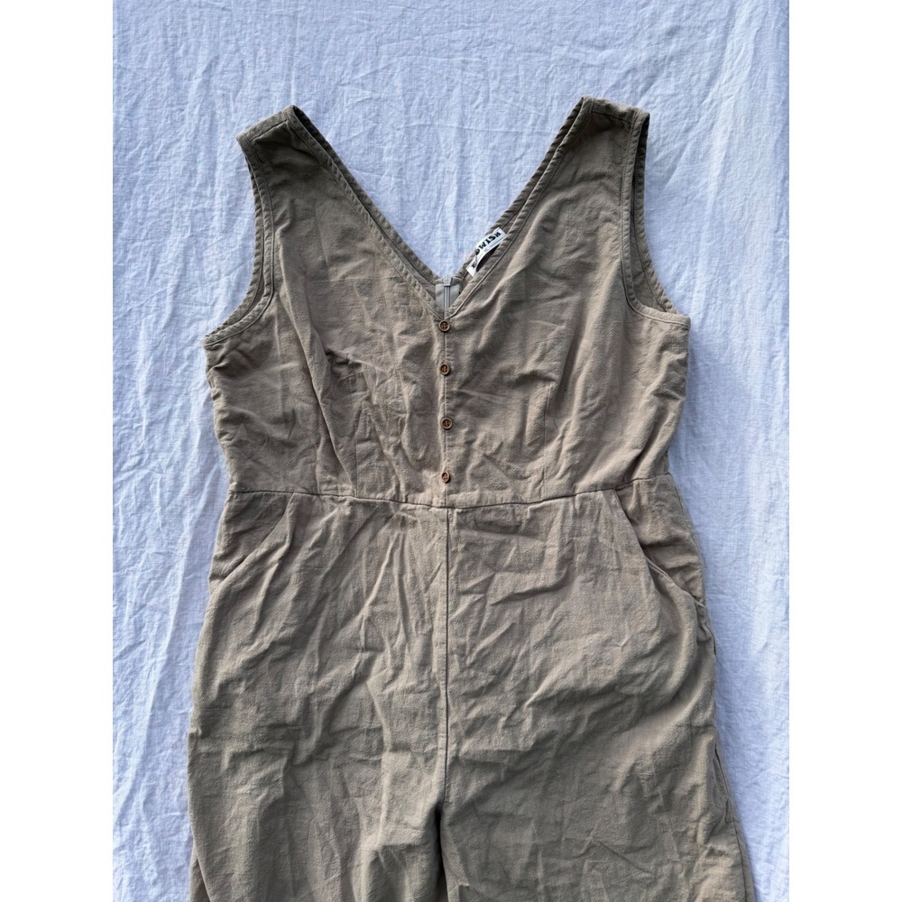 ECOWISH Jumpsuit Womens Khaki Tan Linen Blend Wide Leg V-Neck Sleeveless XL - Picture 4 of 8